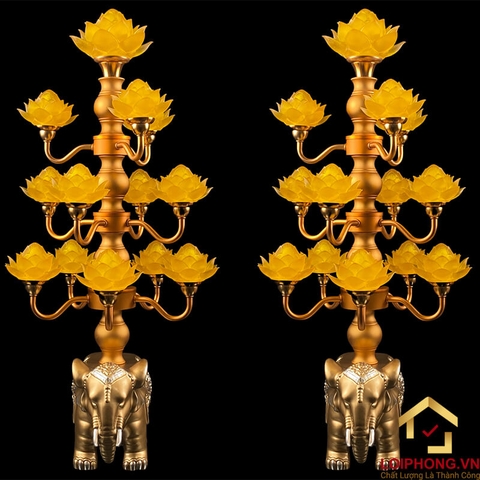 Đèn Thờ Hoa Sen 13 bông đế con voi cao 74cm