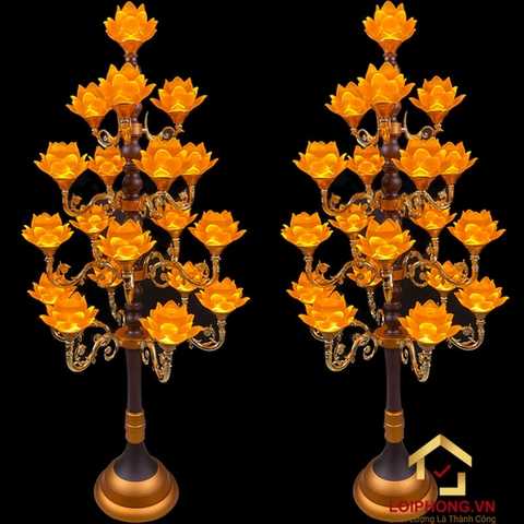 Đèn Thờ Hoa Sen Thủy Lưu Ly thân cổ 19 bông nở vàng cao 160cm