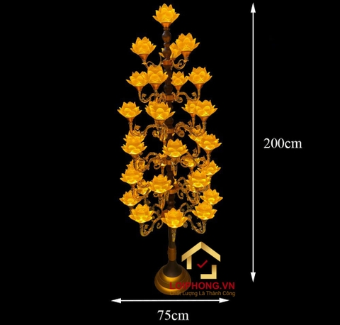 Đèn Thờ Hoa Sen Thủy Lưu Ly thân cổ 34 bông nở vàng cao 200cm