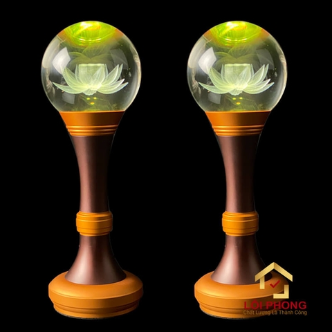 Đèn Thờ Pha Lê Khắc Hoa Sen 3D - Cao 25-80 cm