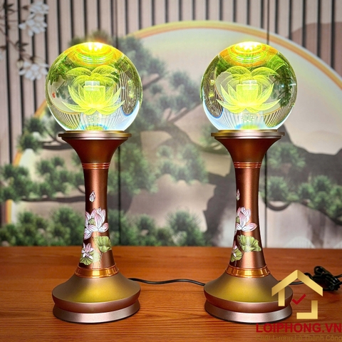 Đèn Cầu Hoa Sen Thân Đồng In Hoa Sen Hồng
