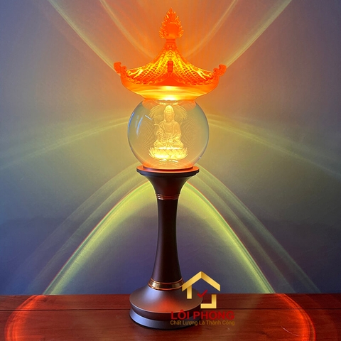 Đèn Thờ Pha Lê Khắc Quan Âm 3D Mái Chùa Lưu Ly