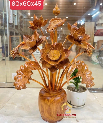 Bình Hoa Sen Gỗ Hương Đá 17 cành