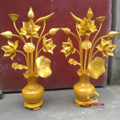 Bình Hoa Sen Gỗ Mít 11 cành