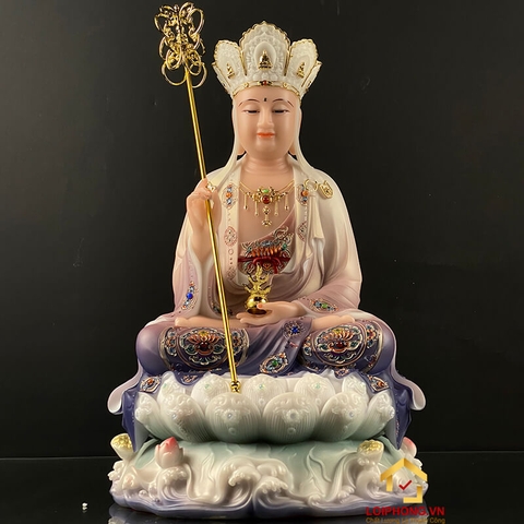 Tượng Địa Tạng Vương Bồ Tát ngồi đế non nước sơn màu cao 30 - 65 cm