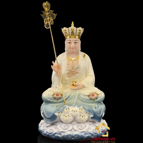 Tượng Địa Tạng Vương Bồ Tát Ngồi Đế Mây Bằng Bột Đá Sơn Xanh Cao 30 – 48 cm