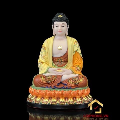 Tượng Phật A Di Đà Ngồi Đài Sen Bằng Bột Đá Vẽ Gấm Cao 40 - 65 cm
