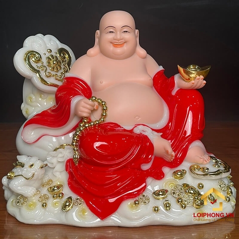 Tượng Phật Di Lặc Bằng Bột Đá Sơn Đỏ 33x40x25 cm