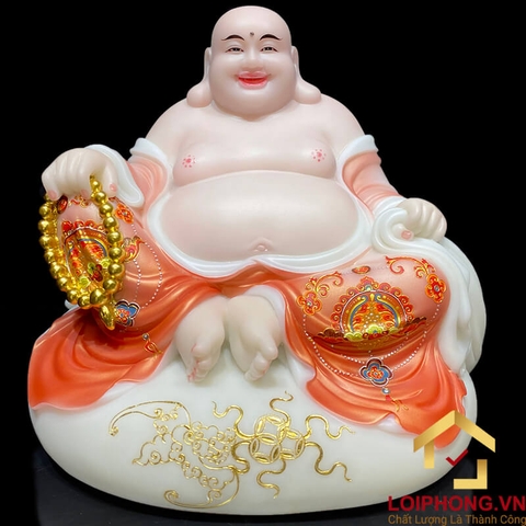 Tượng Phật Di Lặc Ngồi Túi Tiền Sơn Đỏ Bằng Bột Đá Cao 30cm, 40cm và 48cm