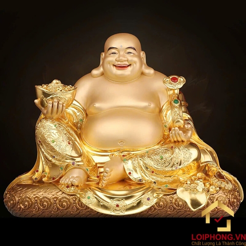 Tượng Phật Di Lặc Ngồi, Bằng Đồng Dát Vàng kích thước 48cm x 34cm x 40cm