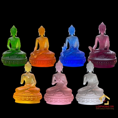 Bộ Tượng Thất Phật Dược Sư Bảy Thế Tay Bằng Đá lưu ly cao 30 cm