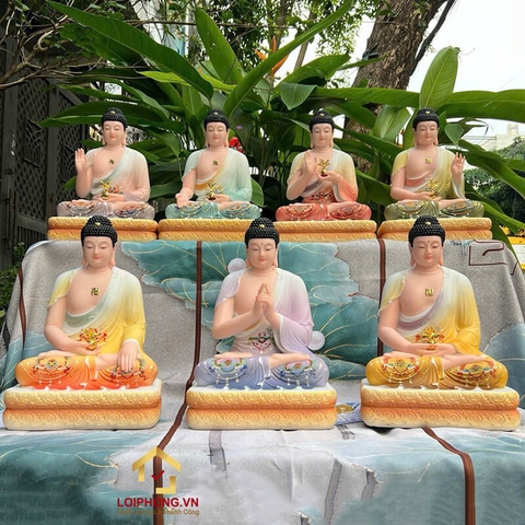 Bộ Tượng Thất Phật Dược Sư Bảy Thế Tay Bằng Bột đá cao 40-48cm