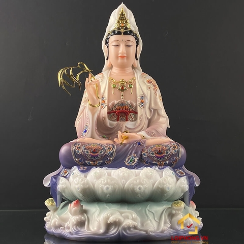 Tượng Phật Quan Âm  ngồi đế non nước sơn màu cao 30 - 65 cm