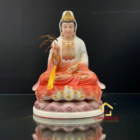 Tượng Phật Quan Âm Ngồi Đài Sen Bằng Bột Đá Sơn Đỏ cao từ 30 - 65cm