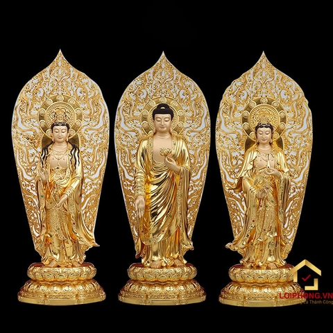 Tượng Phật Tây Phương Tam Thánh Đứng Đài Sen Bằng Đồng Đài Loan