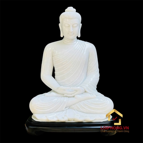 Tượng Phật Thích Ca Tĩnh Tâm Bằng Ngọc Hán Bạch Kích Thước 75cm x 50cm x 30cm