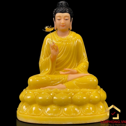 Tượng Phật Thích Ca Ngồi Đế Hoa Sen Bằng Bột Đá Thạch Anh Cao 40cm, 48cm