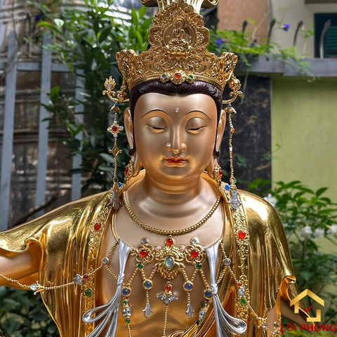 Tượng Phật Quan Âm tự tại bằng đồng dát vàng cao 48 - 68 - 88 cm
