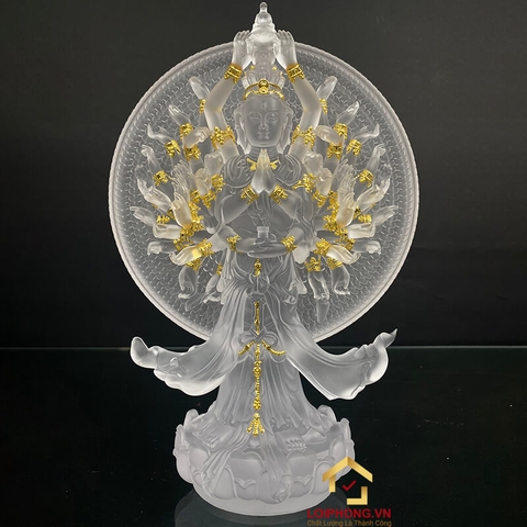 Tượng Thiên Thủ Thiên Nhãn Bằng Lưu Ly Viền Vàng Cao Cấp Cao 30cm