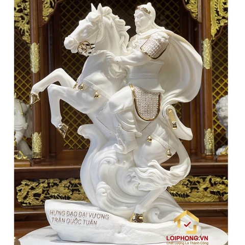 Tượng Trần Quốc Tuấn bằng Đá bạch ngọc kích thước 38x26x51 cm