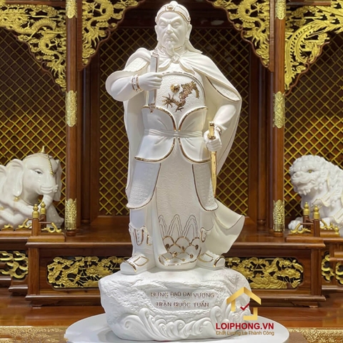 Tượng Trần Quốc Tuấn bằng Đá bạch ngọc cao 65cm dát vàng