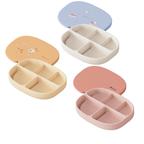 Khay ăn dặm silicone Moyuum - 5 ngăn - Màu Hồng be/Xanh tím/Vàng nâu