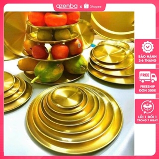 Bộ Đĩa Tròn Inox Mạ Vàng làm Khay Lễ để hoa quả Nhiều tầng, Bộ Đĩa đựng Thức Ăn Sang trọng