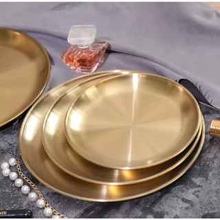 Bộ Đĩa Tròn Inox Mạ Vàng làm Khay Lễ để hoa quả Nhiều tầng, Bộ Đĩa đựng Thức Ăn Sang trọng
