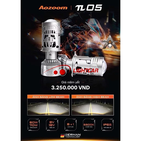 Led Bi Cầu Mini H4 Aozoom π05 , Bi Cầu Aozoom Pi05 Chính Hãng