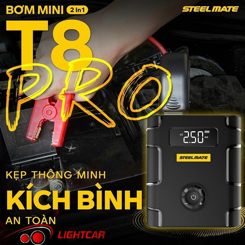 Bơm Lốp Mini Steelmate T8 Pro , Bơm Lốp Kiêm Kích Bình Loại Cao Cấp