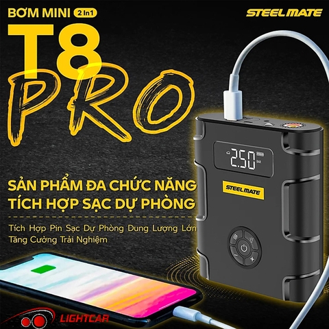 Bơm Lốp Mini Steelmate T8 Pro , Bơm Lốp Kiêm Kích Bình Loại Cao Cấp