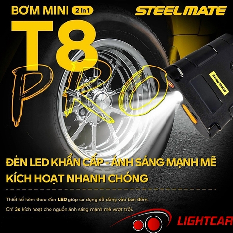 Bơm Lốp Mini Steelmate T8 Pro , Bơm Lốp Kiêm Kích Bình Loại Cao Cấp