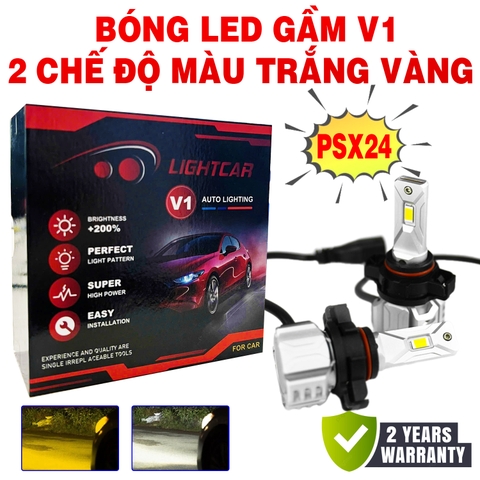 Bóng Led Gầm 2 Chế Độ Màu Trắng Vàng LightCar V1 Chân PSX24