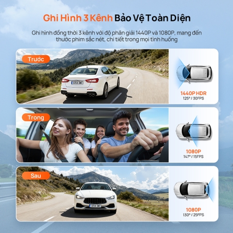 Camera Hành Trình 70mai T400 , 3 Mắt Ghi Hình Trước Sau Và Trong Xe