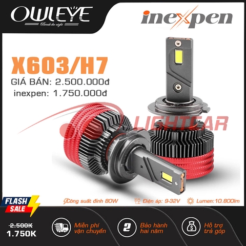 Đèn Led Owleye 80w Chân H7 INEXPEN X603 Cho Xe Con 12V Và Xe Tải 24V