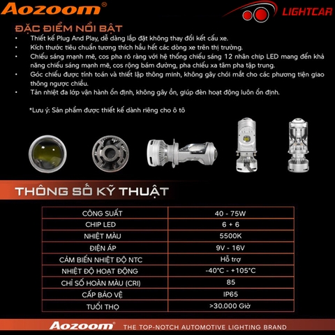 Led Bi Cầu Mini Aozoom H4 Chính Hãng