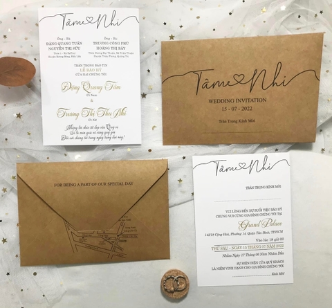 (BN-K05) Thiệp Cưới giấy Kraft in tên CDCR