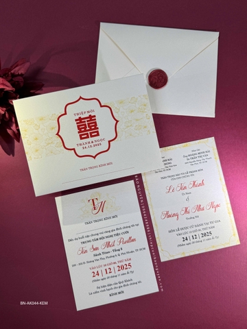 (BN-AK045-KEM) Thiệp Cưới Ánh Kim Ruột Rời