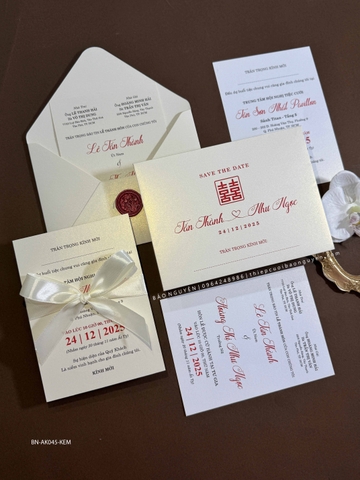 (BN-AK045-KEM) Thiệp Cưới Ánh Kim Thơm