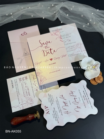 (BN-AK055) Thiệp Cưới Giấy Ánh Kim Thơm