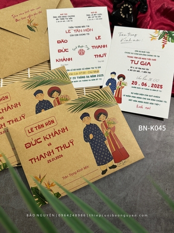 (BN-K045) Thiệp Cưới giấy Kraft hình chibi