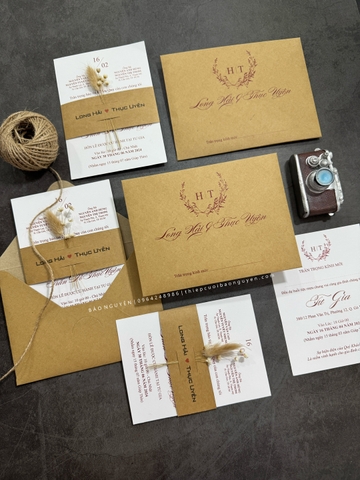 (BN-K046) Thiệp Cưới giấy Kraft cổ điển