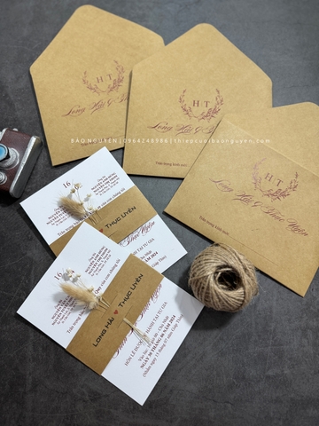 (BN-K046) Thiệp Cưới giấy Kraft cổ điển