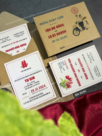 (BN-K047) Thiệp Cưới giấy Kraft cổ điển
