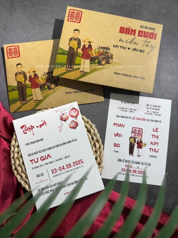 (BN-K048) Thiệp Cưới giấy Kraft cổ điển