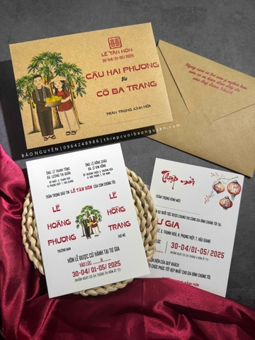 (BN-K049) Thiệp Cưới giấy Kraft cổ điển