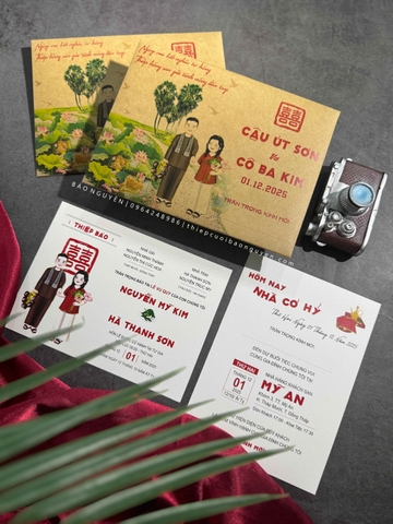 (BN-K050) Thiệp Cưới giấy Kraft cổ điển