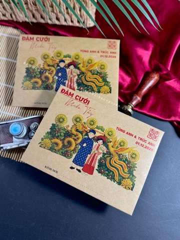 (BN-K057) Thiệp Cưới giấy Kraft cổ điển