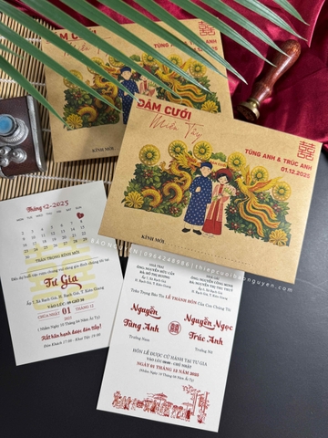 (BN-K057) Thiệp Cưới giấy Kraft cổ điển