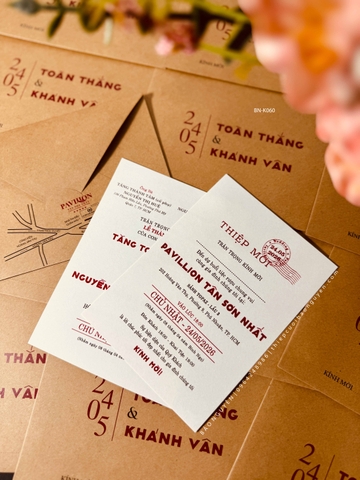 (BN-K060) Thiệp Cưới giấy Kraft cổ điển_retro